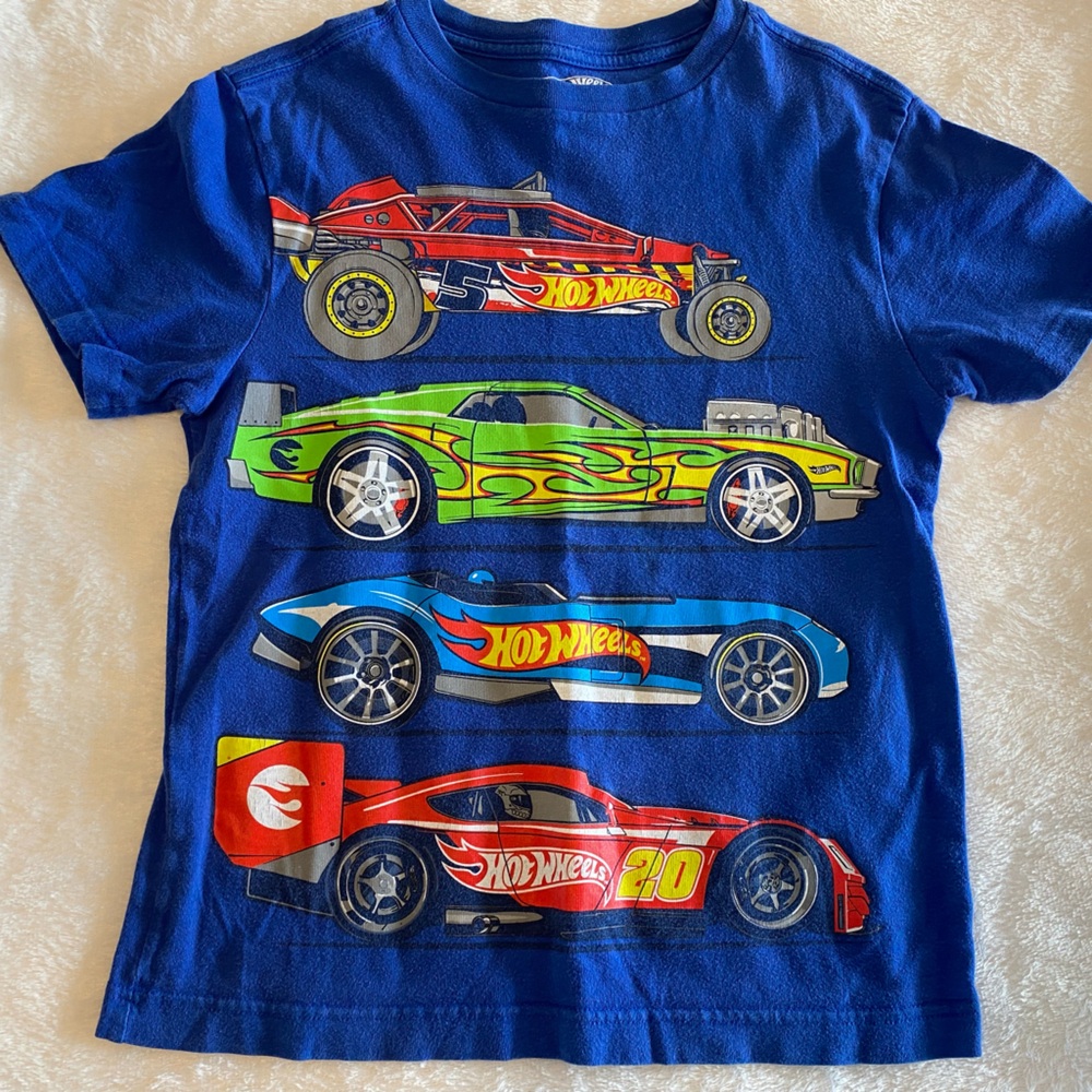 Hot Wheels Mighty Fine Blue Tee with Colorful Racing Cars size M 7-8